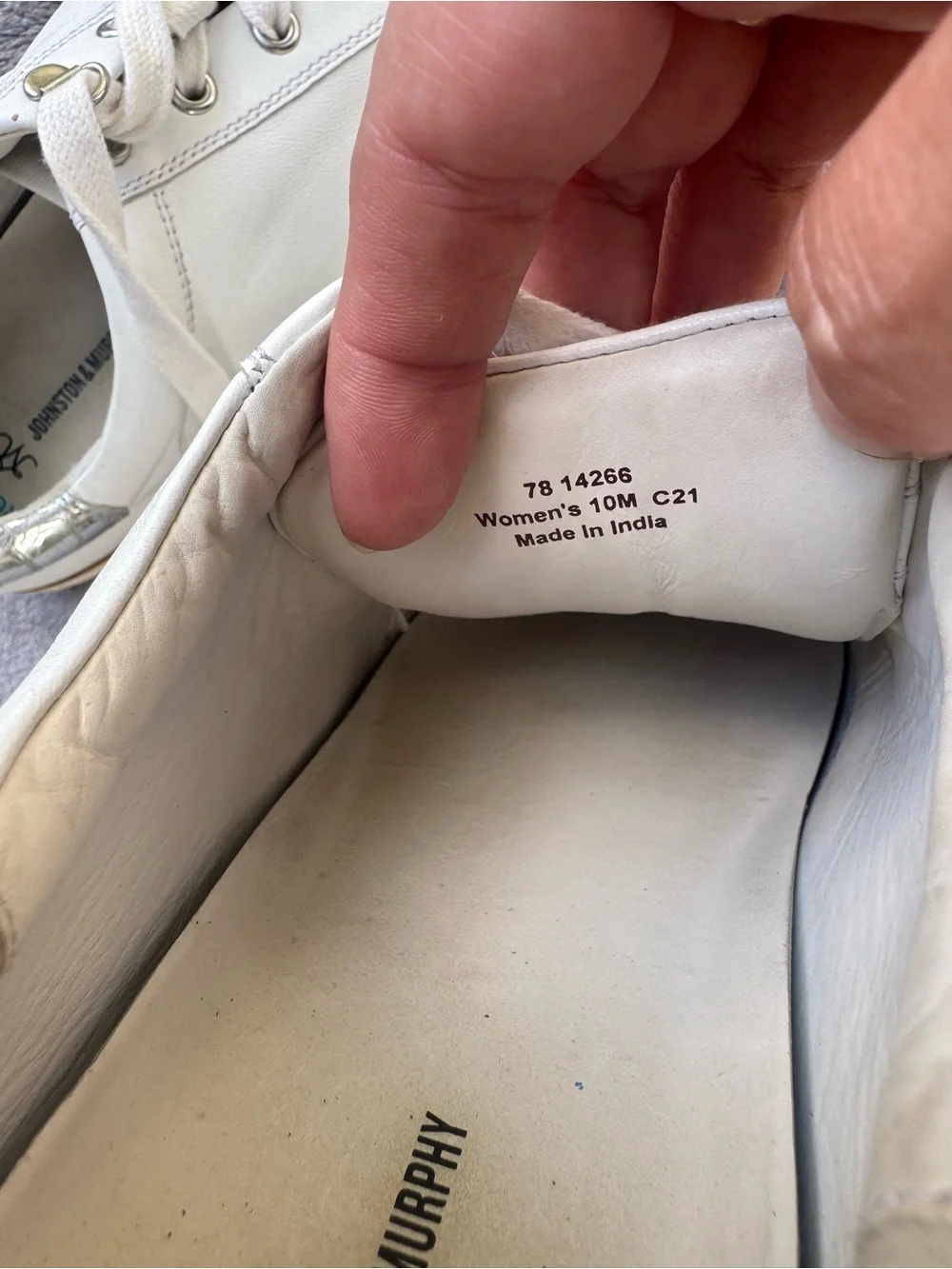 Johnston & Murphy White Leather Sneakers with Silver Heel Accent
